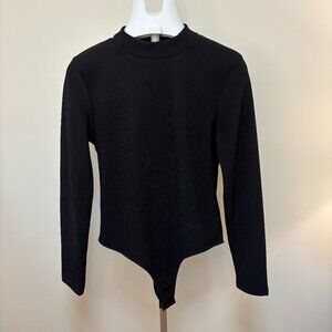 Topshop Like New Thick Mock Neck Ribbed Long sleeve Black Bodysuit Sz 12